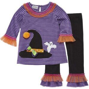 NWT. BLUEBERI BOULEVARD Girls Ghost & Witch Halloween 2-Pc Outfit Set